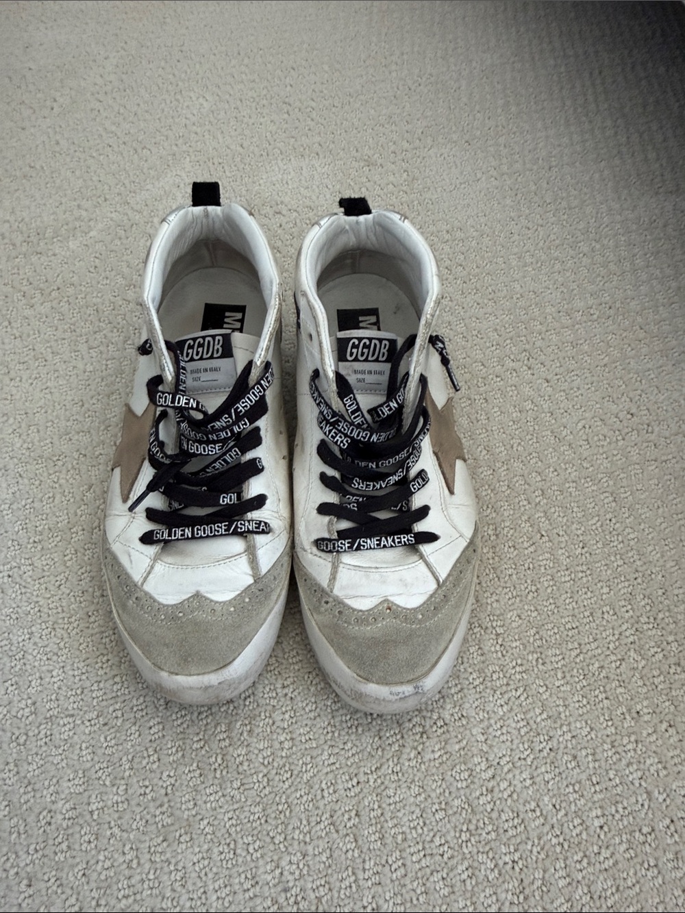 Golden Goose White, Beige & Black Star Lace Sneakers